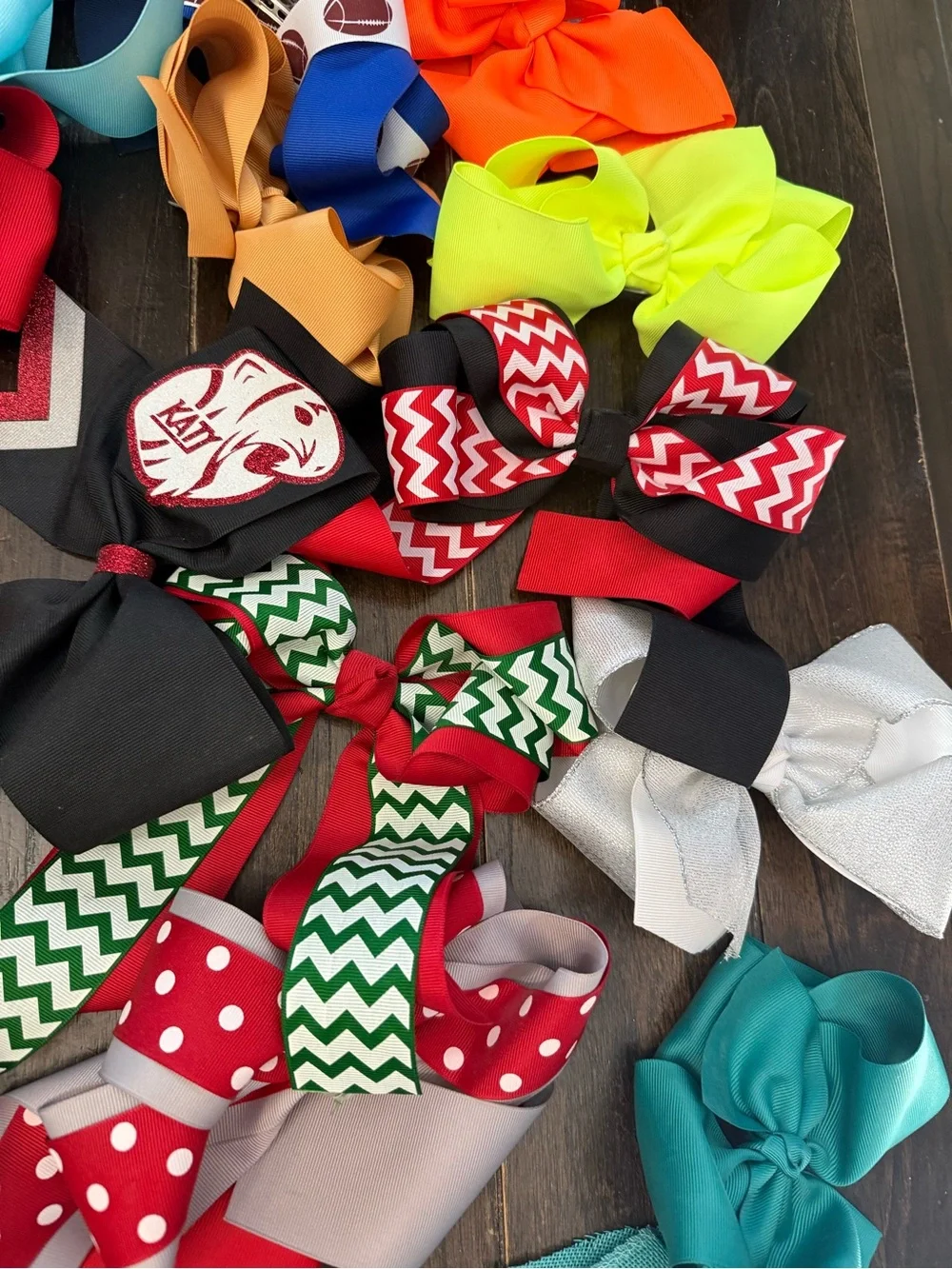 Roughly 60 Assorted Kids Hair Bows - Multi Color Pack Cheer, Softball, School